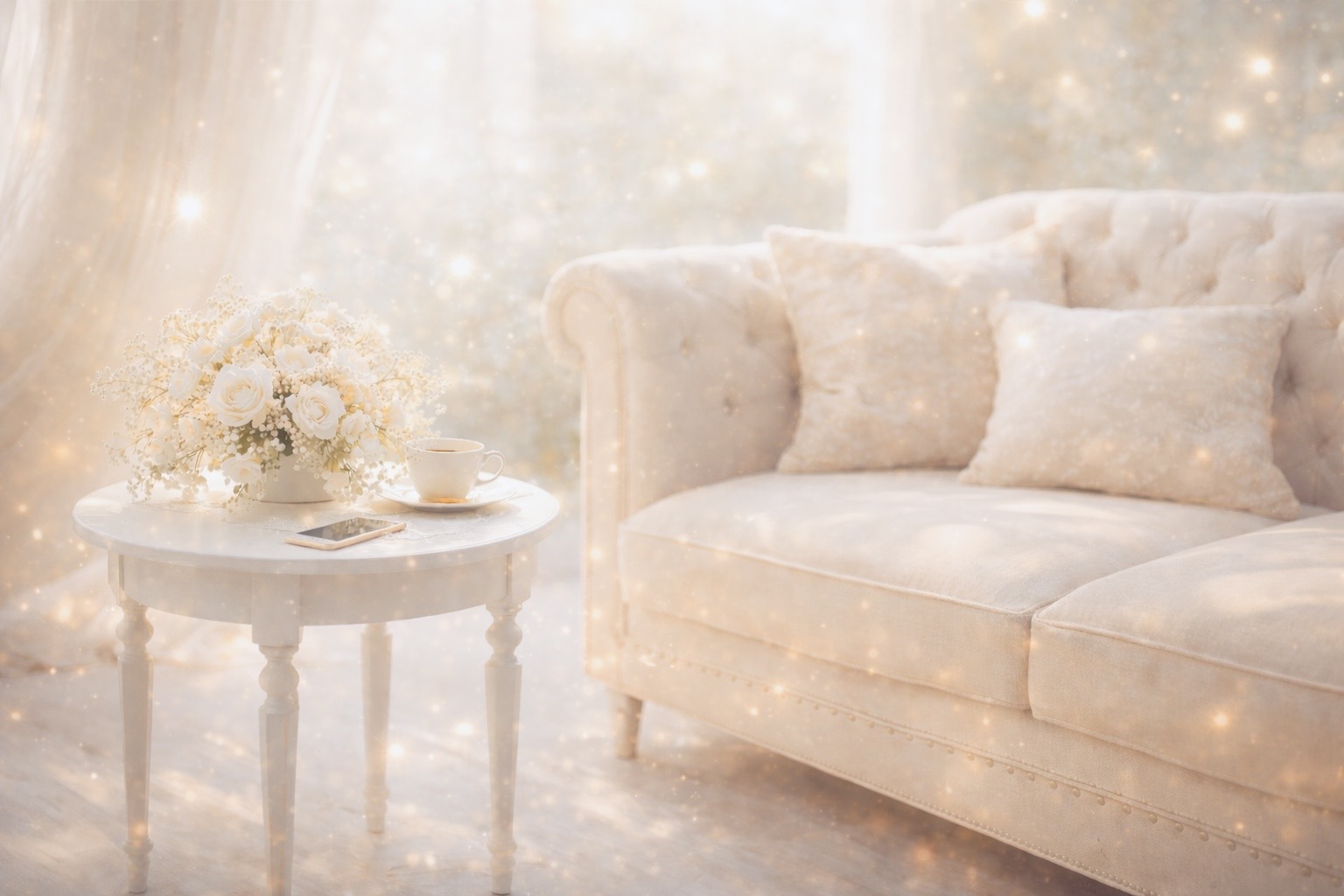 窓辺に差し込む光とフォトフレーム